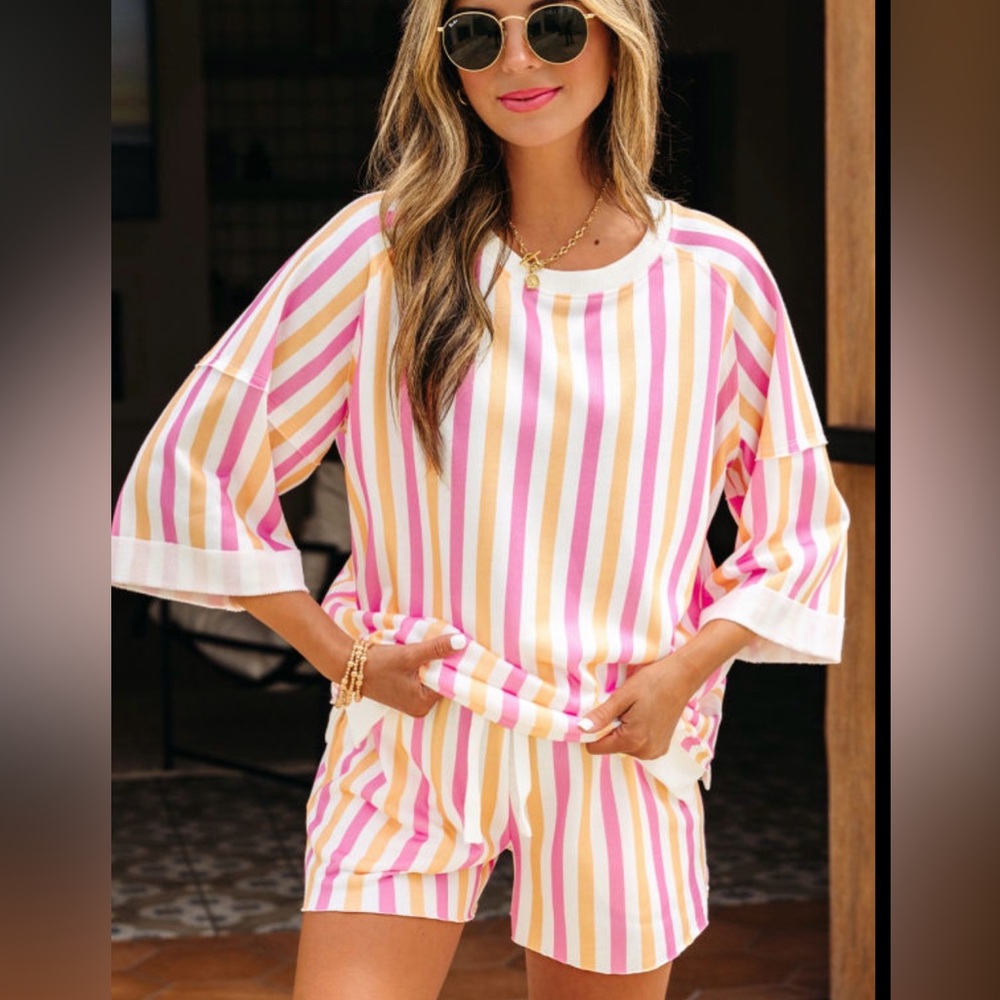 Pink striped top and shorts set